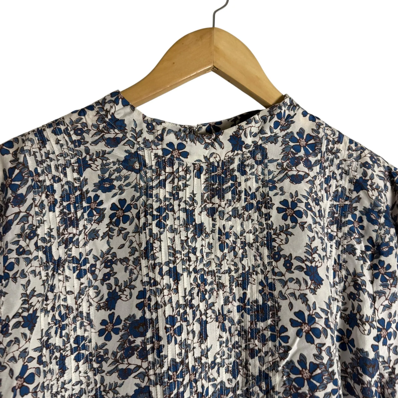 Apiece Apart Sez Pintuck Floral Print Long Sleeve Silk High Neck Blouse Size 12 - Image 7