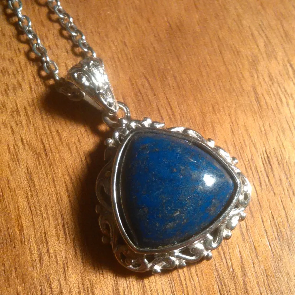 Lapis Lazuli Solitaire Copper Pendant Stainless Steel Necklace - Image 2