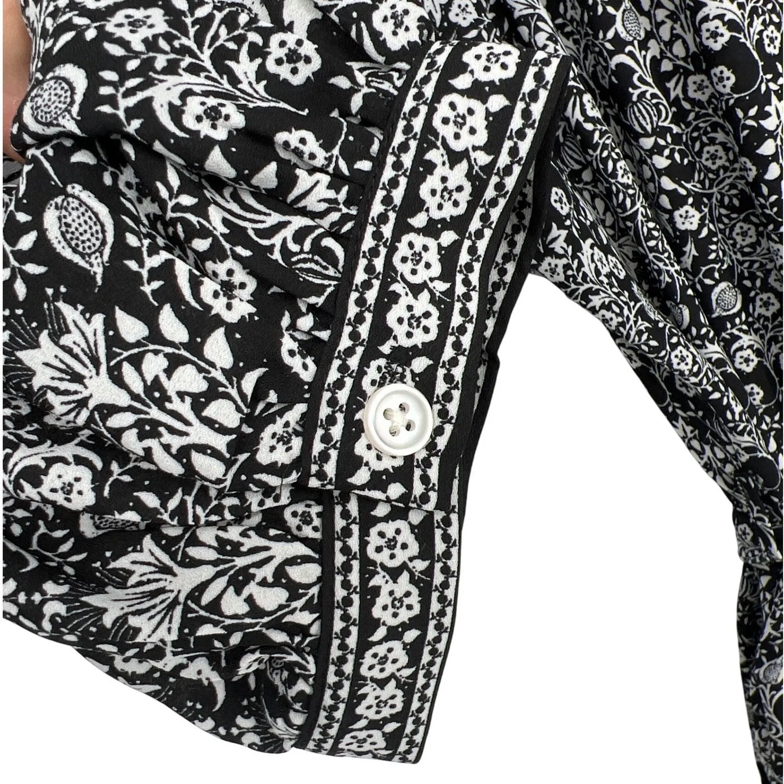 Max Studio London Floral Shirt Dress XL Black White Long Sleeve NWT Tie Waist - Image 5