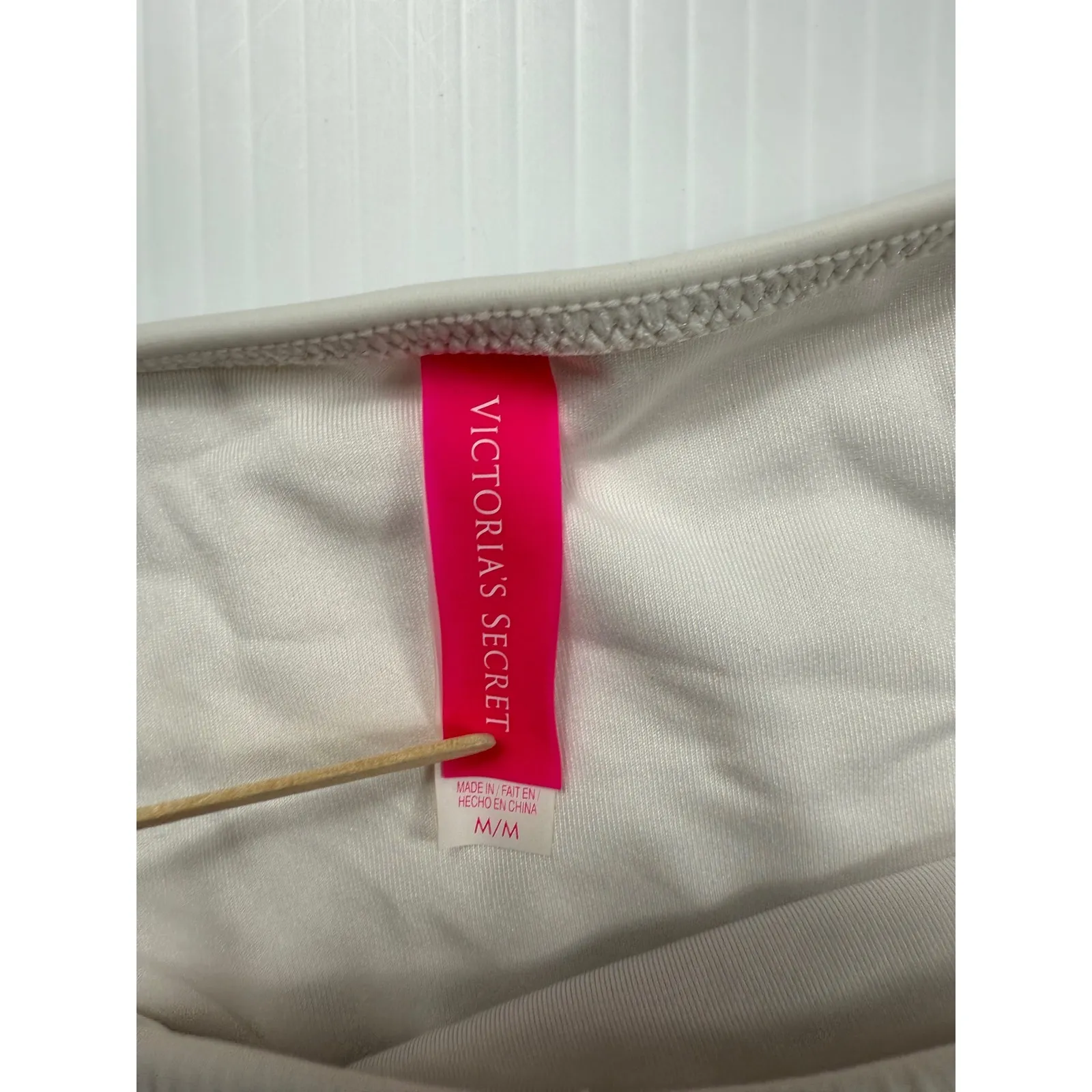 Victoria's Secret White Bikini Bottoms Silver Trim Swimwear‎ Medium - Image 2