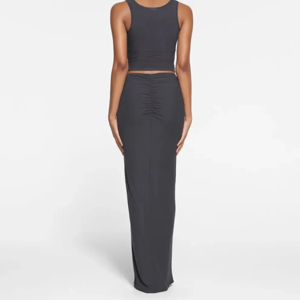 Skims Soft Lounge Ruched-front Long Skirt In Graphite - Image 2