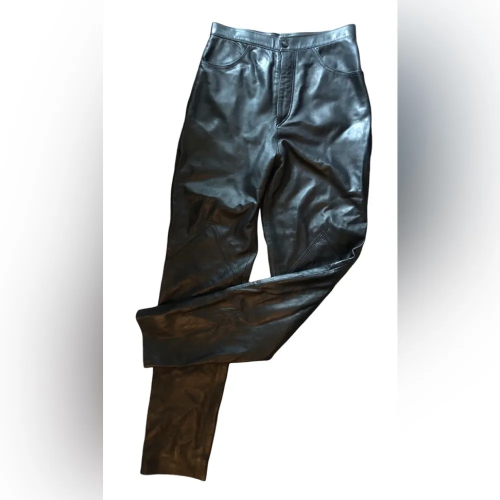 VTG Le Cuir Niko Leather Butter Soft High Waisted Trouser Pant Sz. 14 Black - Image 2