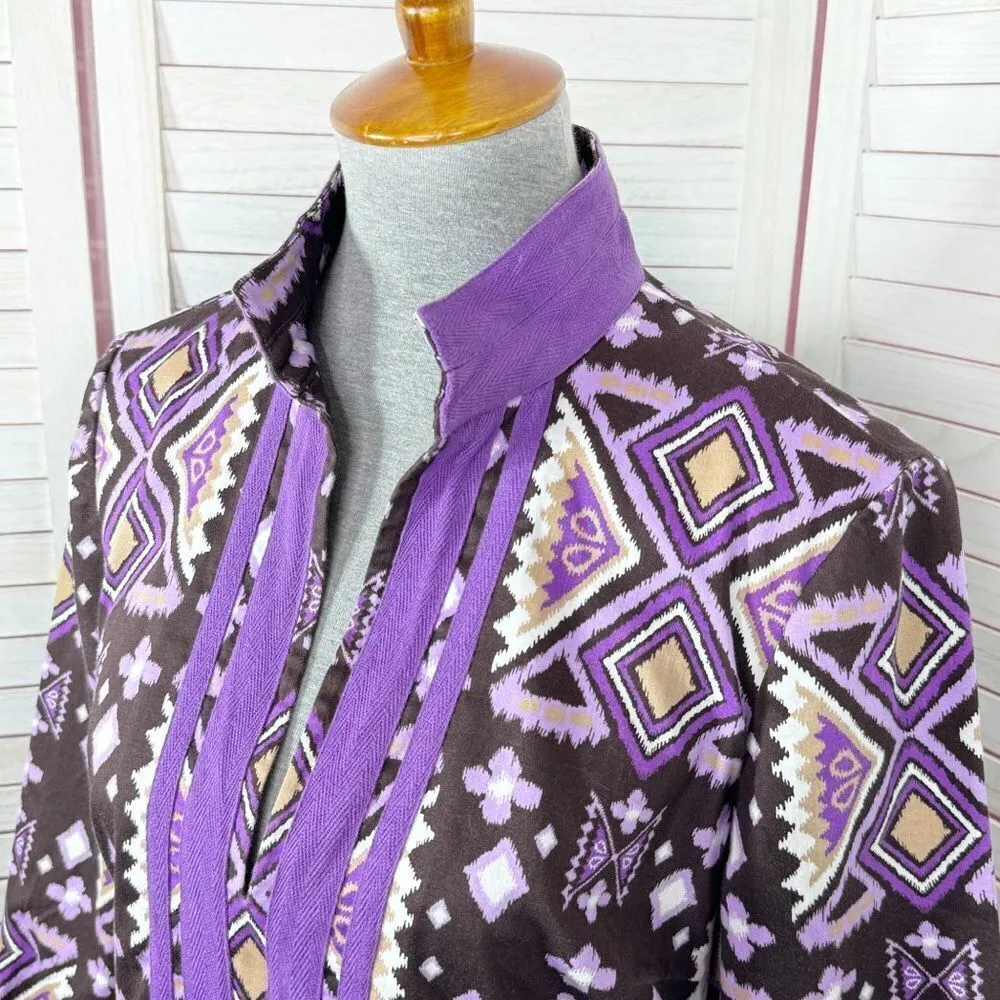 Tory Burch Ikat Tribal Print Cotton‎ Caftan Tunic Dress Brown Purple 6 - Image 5