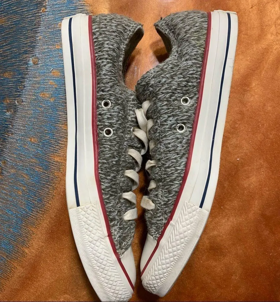 Converse All Star Sweater Knit Gray Low Top Sneakers - Image 3
