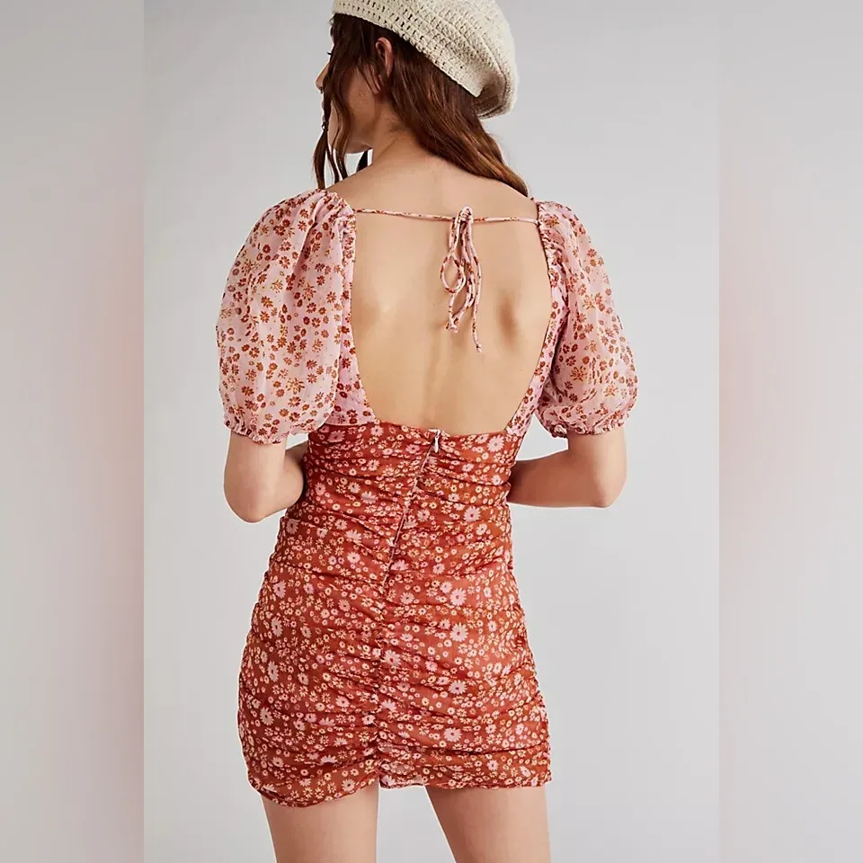 Free People Tessa Dress Floral Print Mini Dress in Pink and Red Size S - Image 3