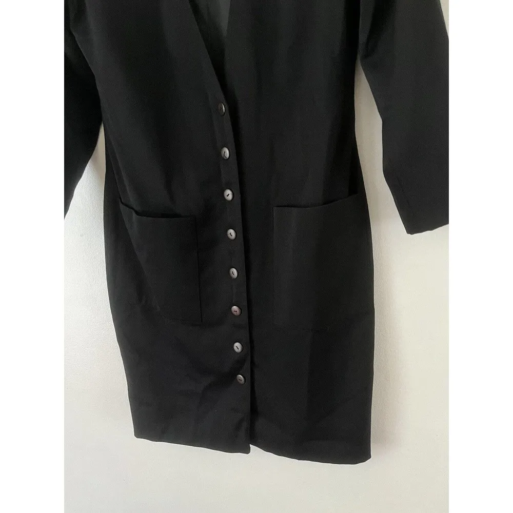 Pearl C Black 100% Pure Wool Long V Neck Button Front Vintage Blazer Jacket Sz 8 - Image 4