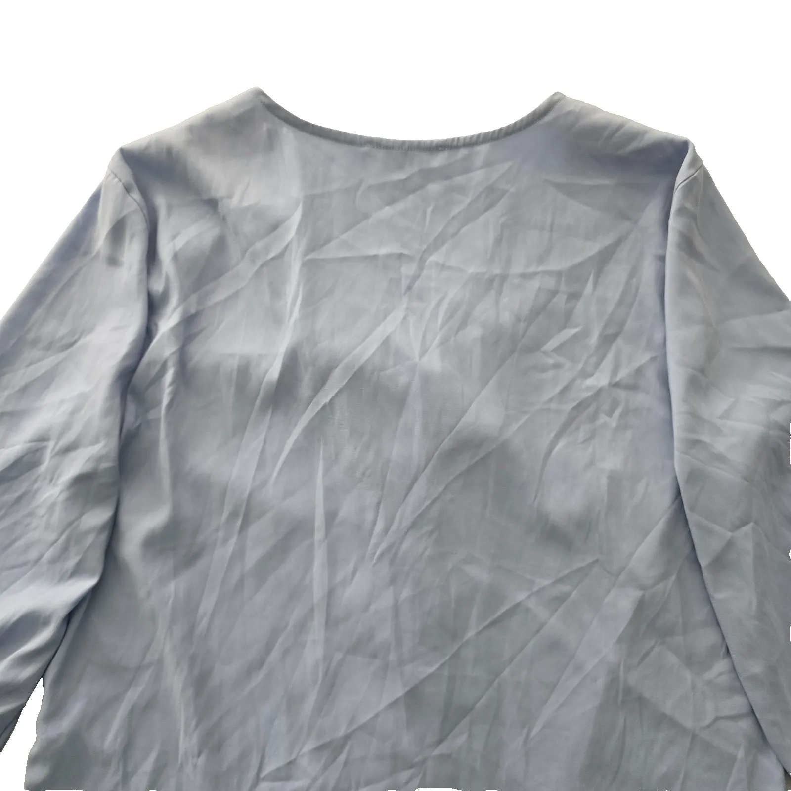 Blue Pleated Whimsy Tunic Feminine Silky Cottage Preppy Tahari Blouse Top Medium - Image 8