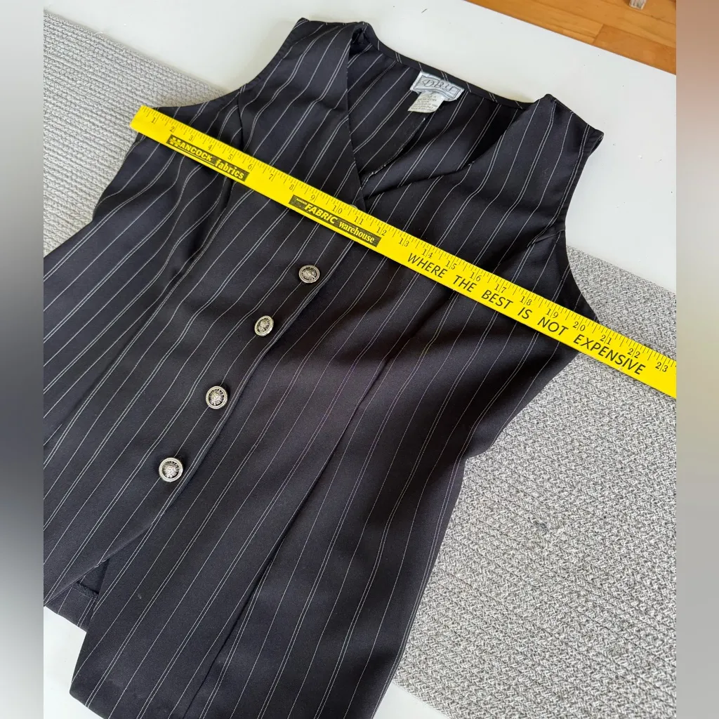 Vintage 90s D.B.Y Black Pinstripe Longline Buckle Back Vest Top Size 13 - Image 6