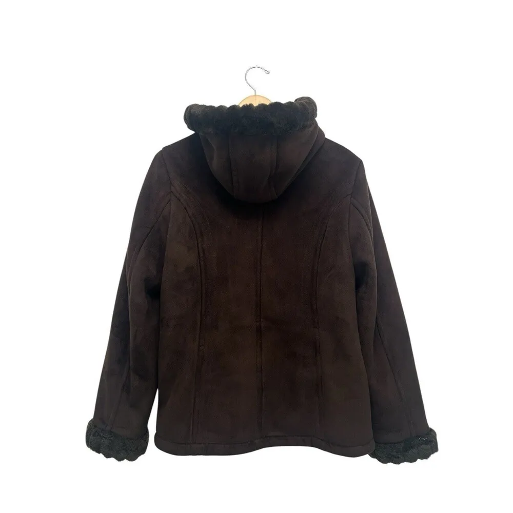 Braetan Faux Fur Shawl Collar Jacket Brown Suede Furry Lined Short Coat Sherpa M Size M - Image 2