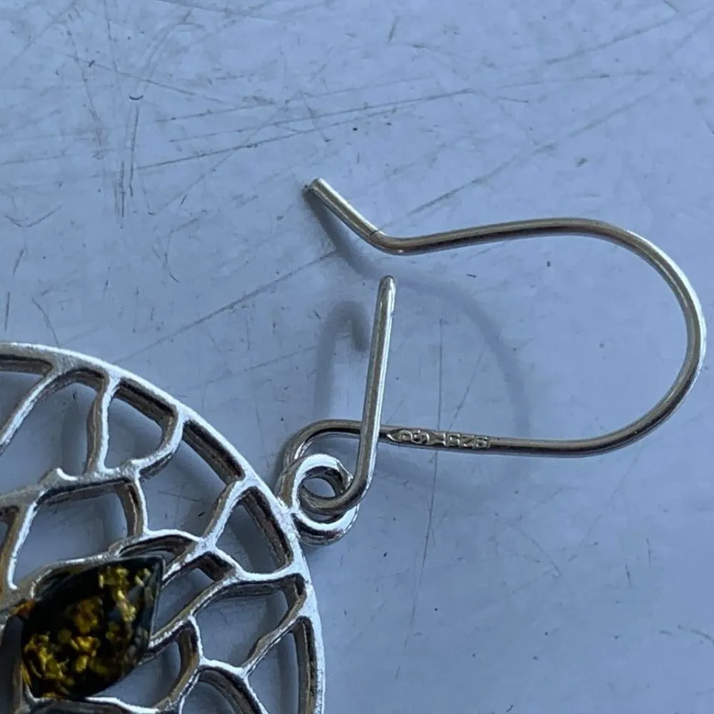 Tree Of Life Sterling Silver & Green Baltic Amber Drop Earrings - Image 11