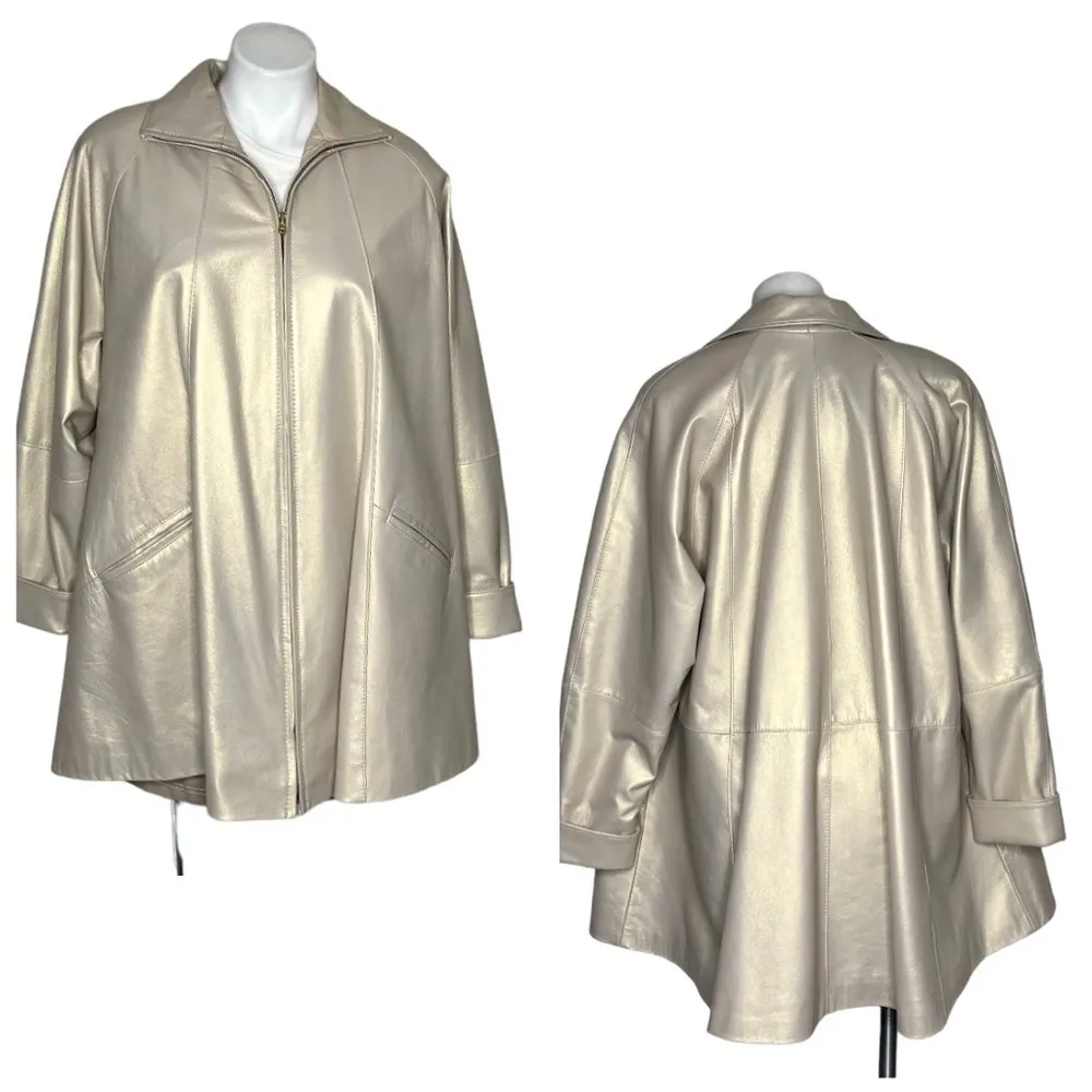 IMAGE LEATHER A Line Leather Swing Coat Jacket Oversized Size XS VINTAGE - Image 9