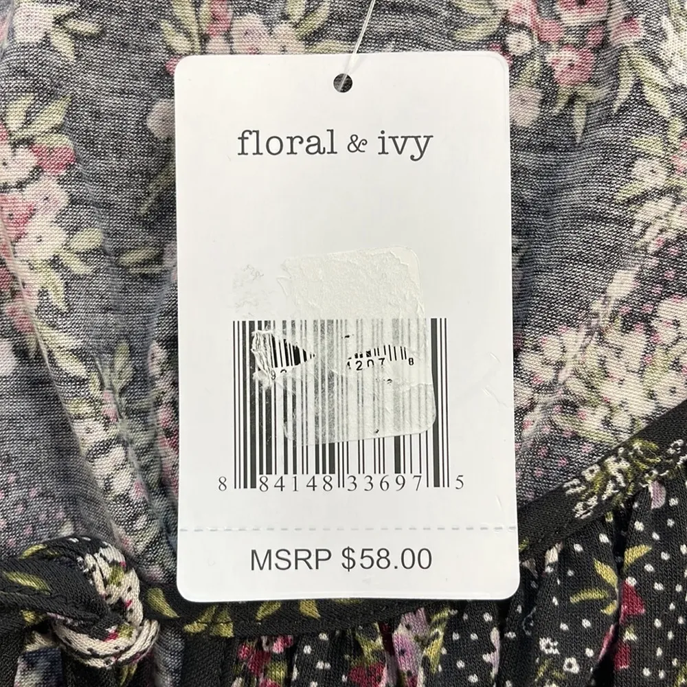 Floral & Ivy NWT Black and Pink Floral Babydoll Top Size Medium - Image 9