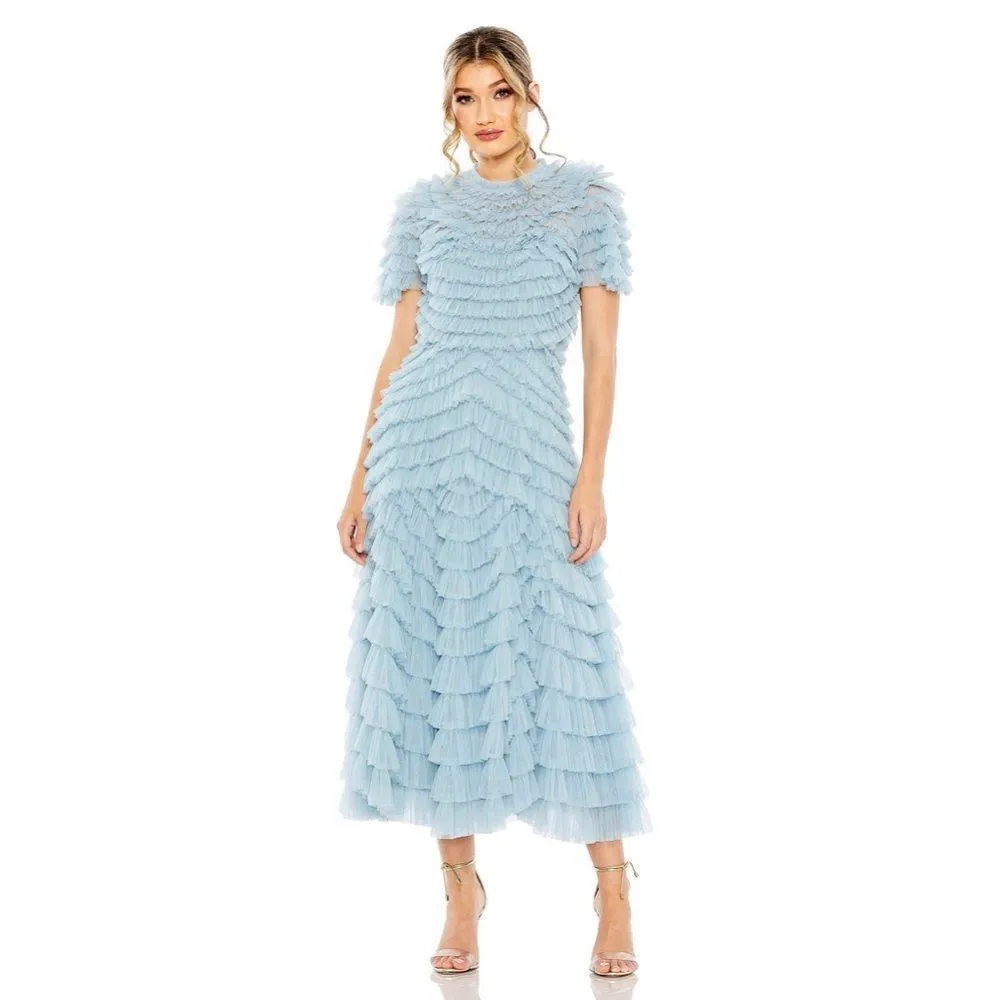 Mac Duggal 8055 High Neck Ruffle Short Sleeve Tiered A Line Dress - Image 4