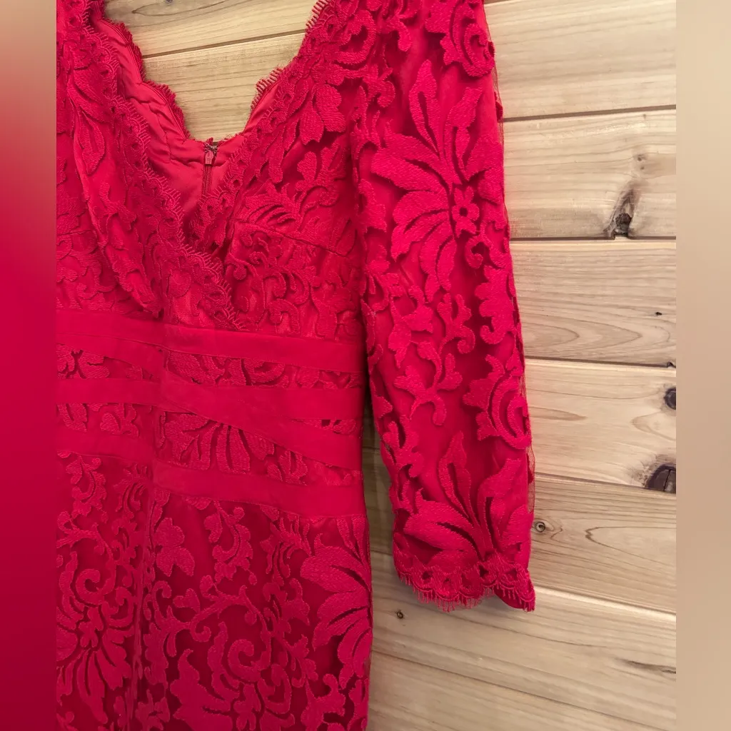 Tadashi Shoji 8 Lace Red Lace 3/4 Sleeve Sheath Dress Valentines Romantic - Image 5