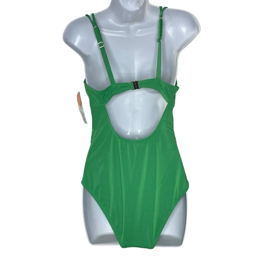 Charmo V Neck One Piece Swimsuits Ruched Tummy Control Monokini Bathing Suit Green Size M - Image 3
