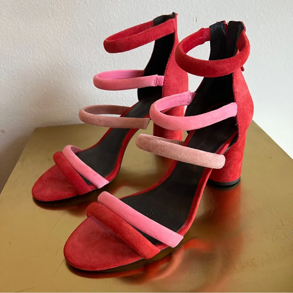 Rebecca Minkoff Red and Pink Strappy Sandals Colorful Statement Heels Size 8 - Image 5