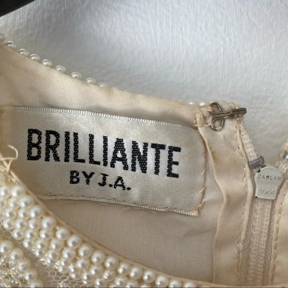 Brilliante By J.A. Vintage Pearl sequin Ivory Cream Lace Party Dress Large - Image 5