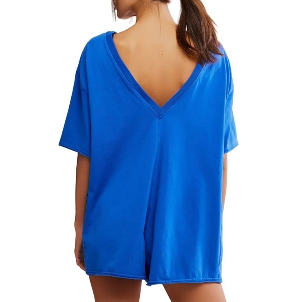 Free People Hot Shot Tee Blue Oversized Romper women’s size large - Image 3