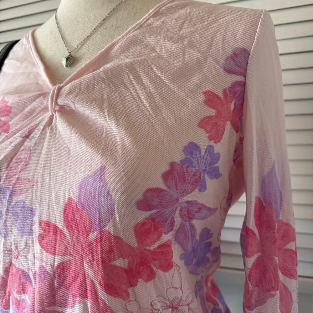 Liz Claiborne Mesh Layered Pink Y2K Lightweight Blouse Top - Image 2