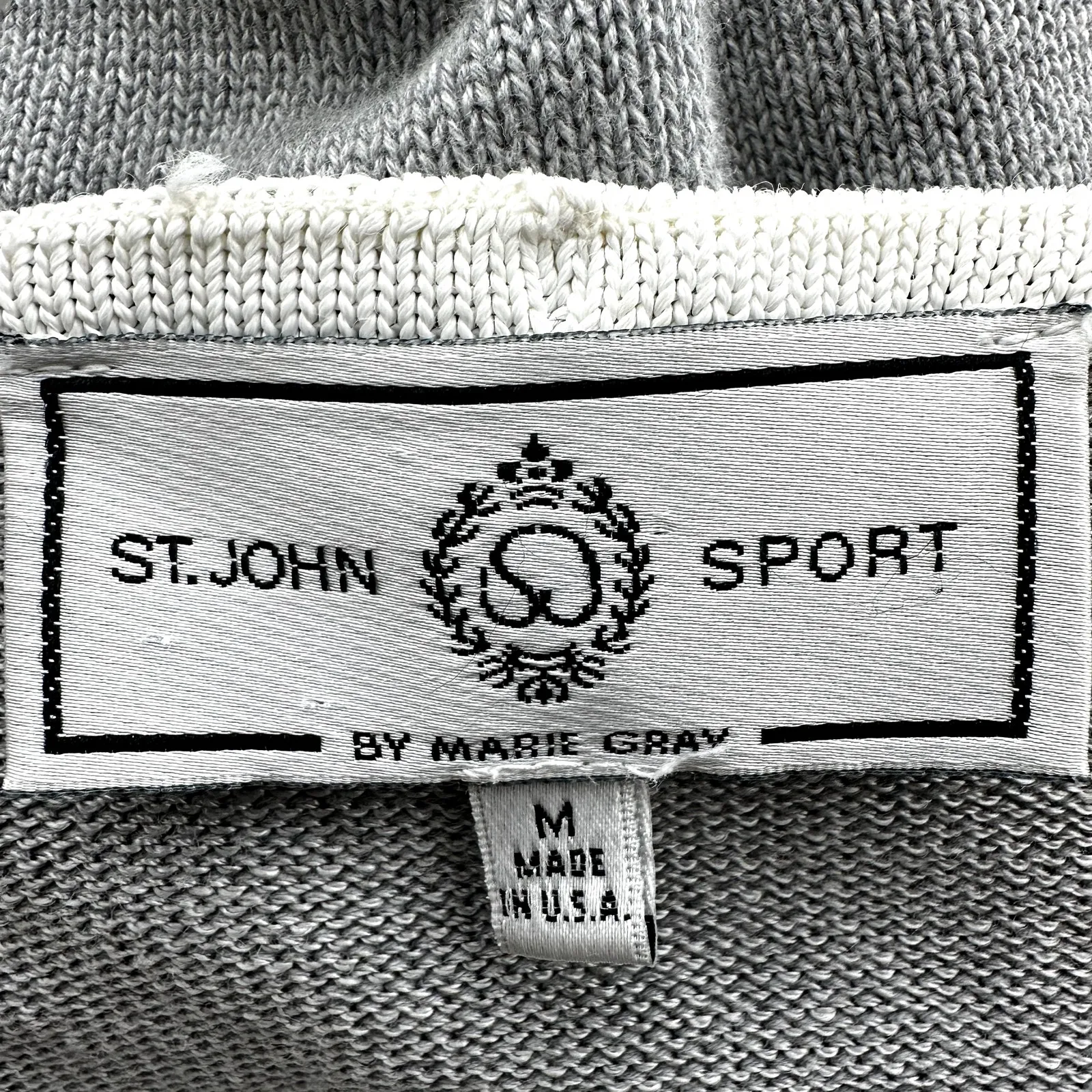 St. John Santana Knit Cardigan Sweater Button Down Pockets Trim Gray Medium - Image 4