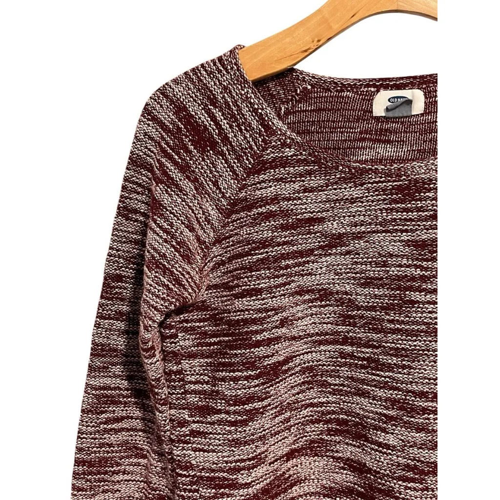 Old Navy Sweater Women's Size S Burgundy White Tweed Round Neck Long Sleeve - Image 2