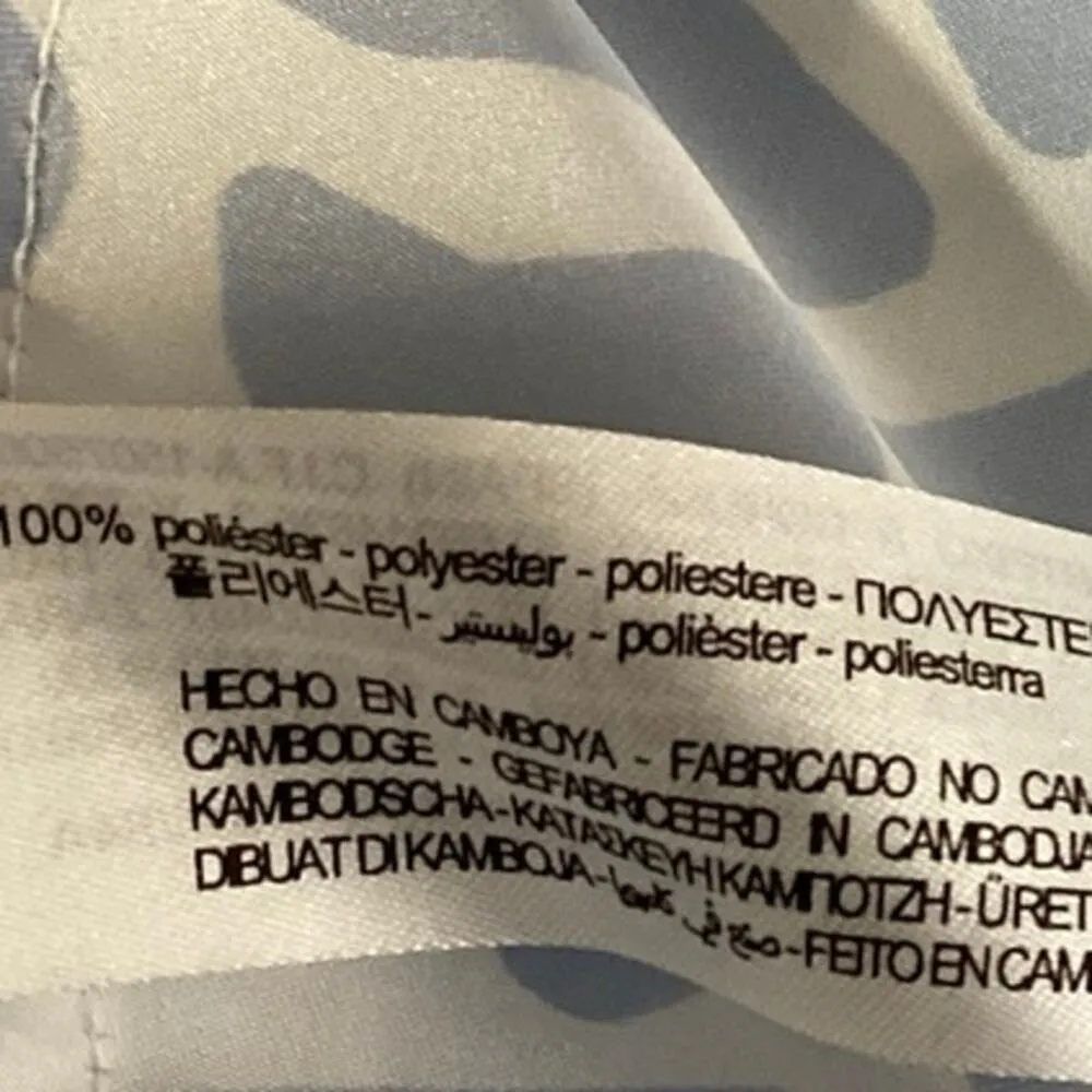 Zara Blue White Silk Satin Animal Print Long Sleeve Button Down Shirt Top Size S - Image 5