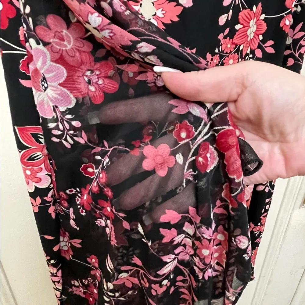 Vintage Y2K Floral Skirt Black Pink Red With Mesh - Image 3