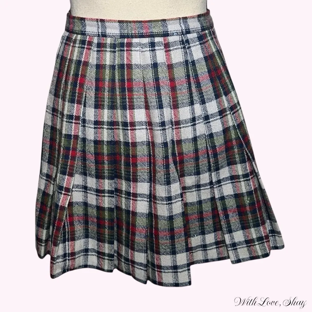 80s/90s vintage Four Corners dark academia plaid pleated mini wrap skirt Red - Image 3