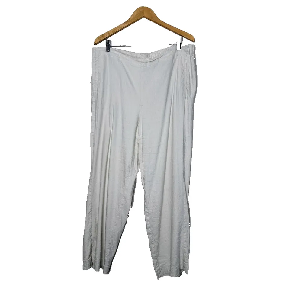 J Jill Linen Stretch Pants Womens 18 Cream Elastic Waist Casual Formal Beachy Tan - Image 2