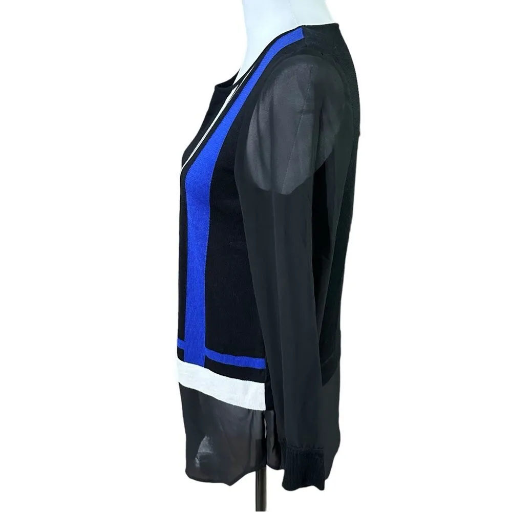 Ming Wang Toula Blue White Graphic Knit Shirt Sz XX Small - Image 7