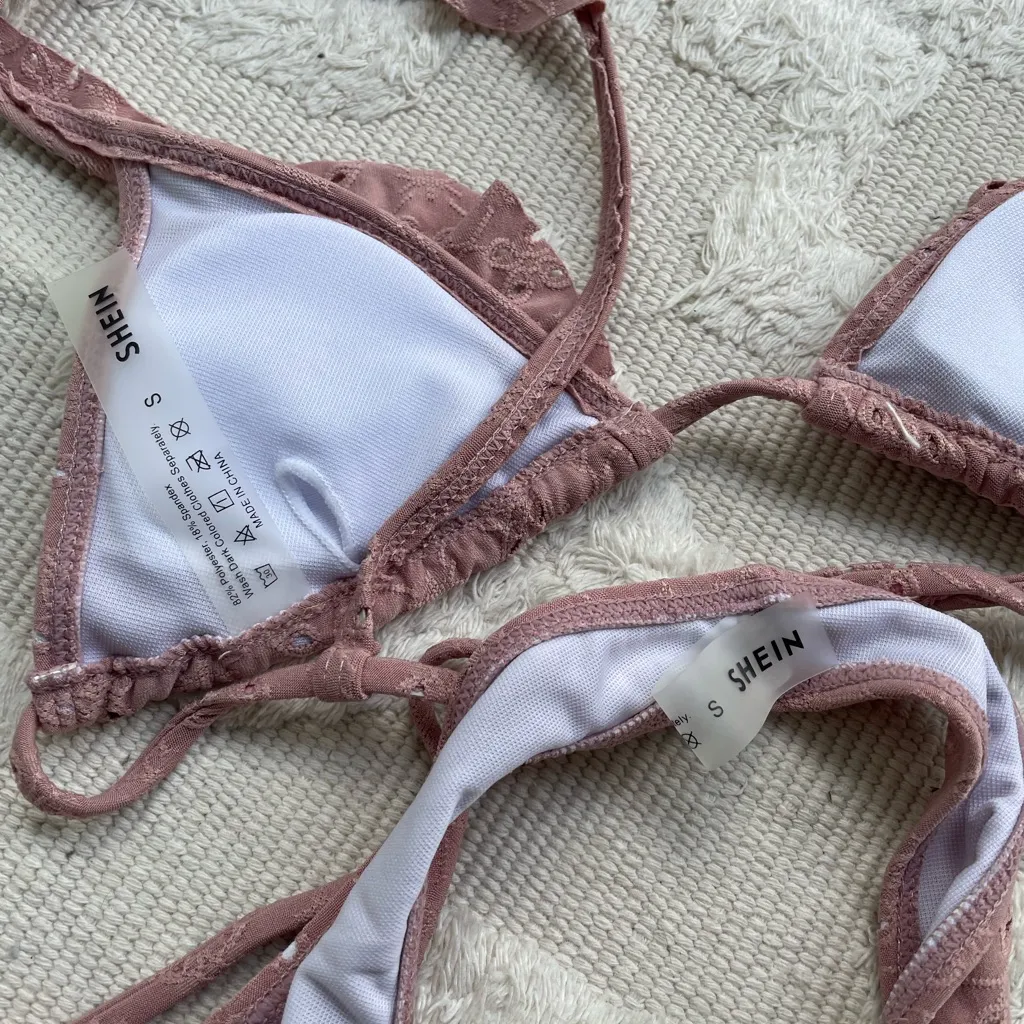 Shein mauve pink eyelet ruffle micro triangle v cut bikini swim set - Image 8