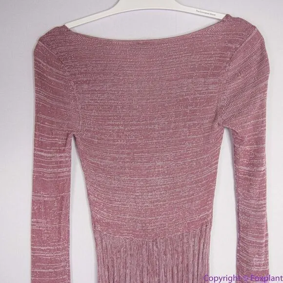 NEW‎ Free People Pink Long Sleeve Knit Flare Pleated Lady Luck Jumpsuit, M - Image 6