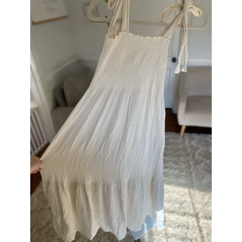 Nothing Fits But Ivory Cotton Gauze Maxi Dress Tie Strap Cottagecore Ethereal White Size M - Image 9