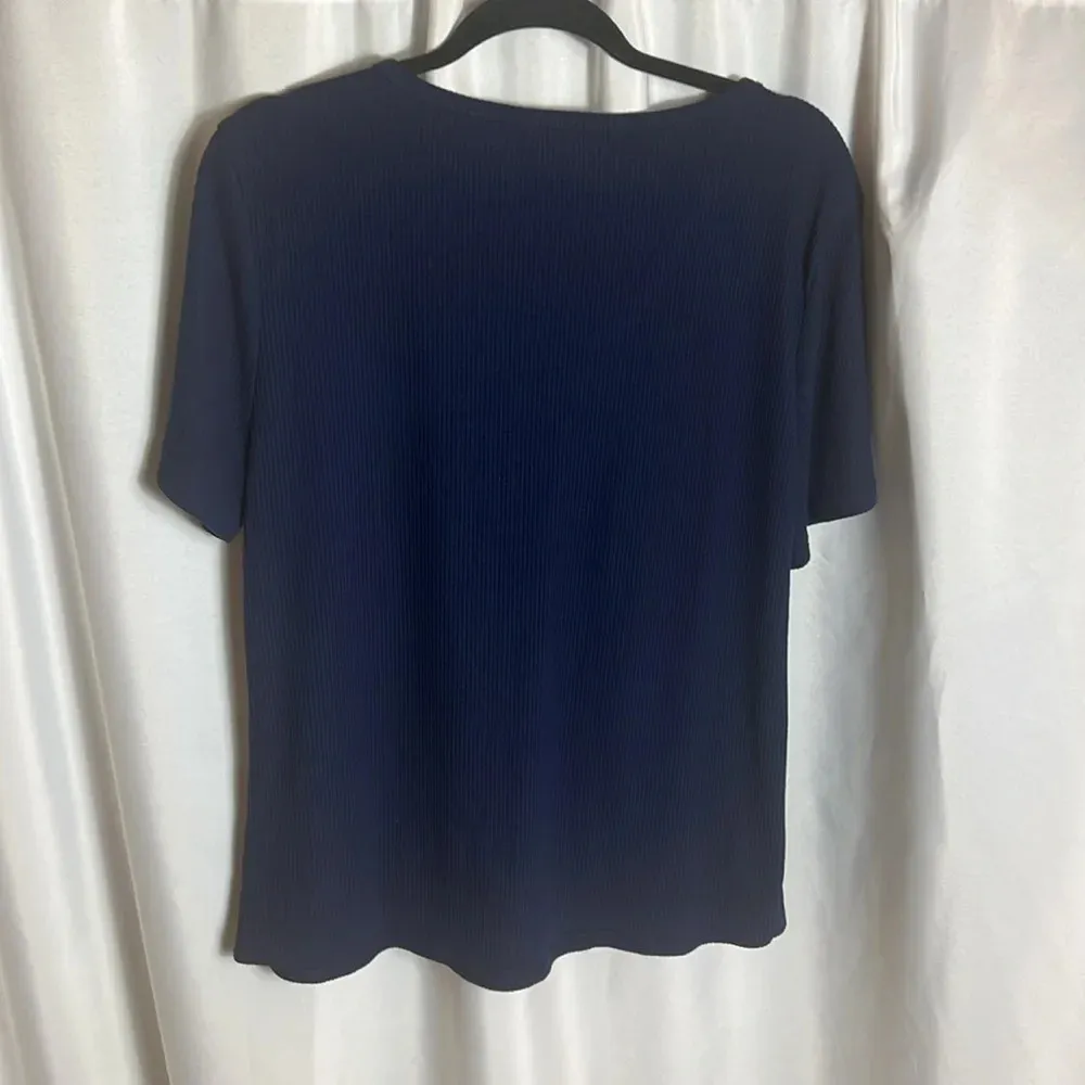 Merokeety Blouse T-Shirt Navy Blue Casual Size XXL Women’s V-Neck - Image 4