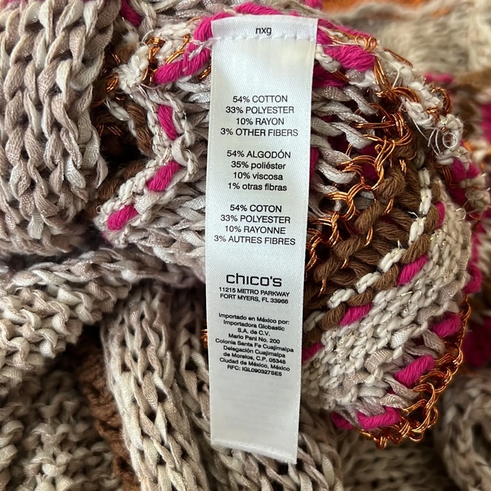 NWT Chicos Knit Cardigan Womens S Tan Pink Striped Open Neutral Boho Artisan - Image 6