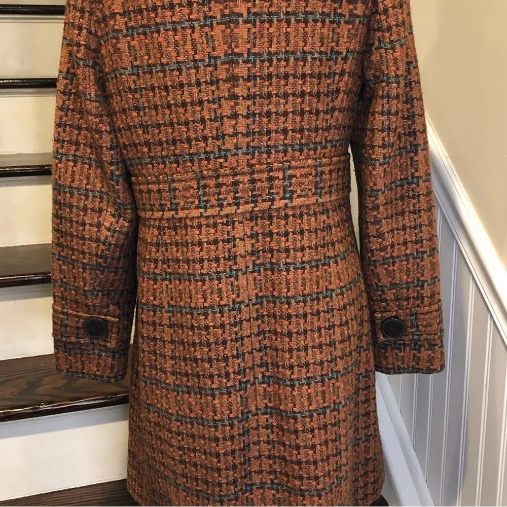 CHADWICKS Burned Orange Tartan Plaid Tweed 3/4 Length Wool Coat Sz 8 - Image 7