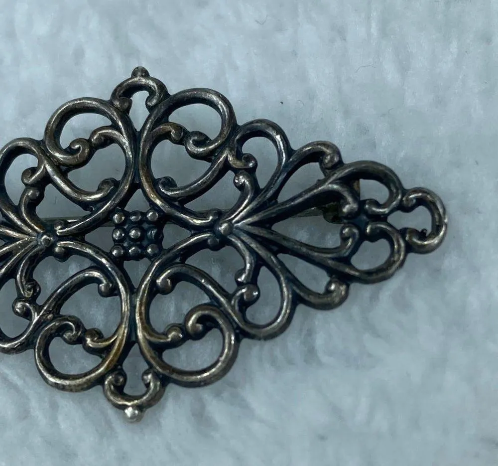 Dark Antique Silver Color Filagree Metal Jewelry Pin Brooch Diamond Shape - Image 5