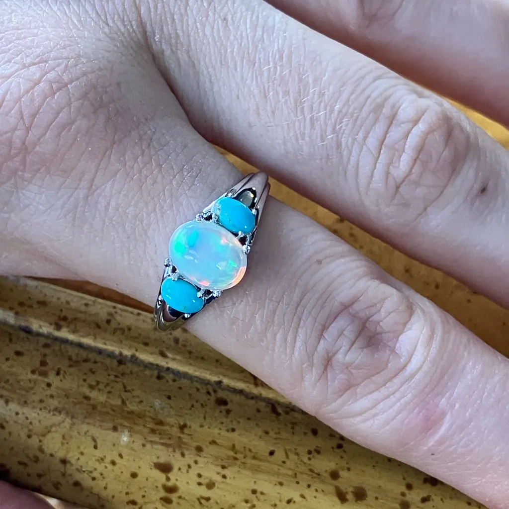 Ethiopian Opal Kingman Turquoise Sterling Silver Ring Size 9 - Image 4