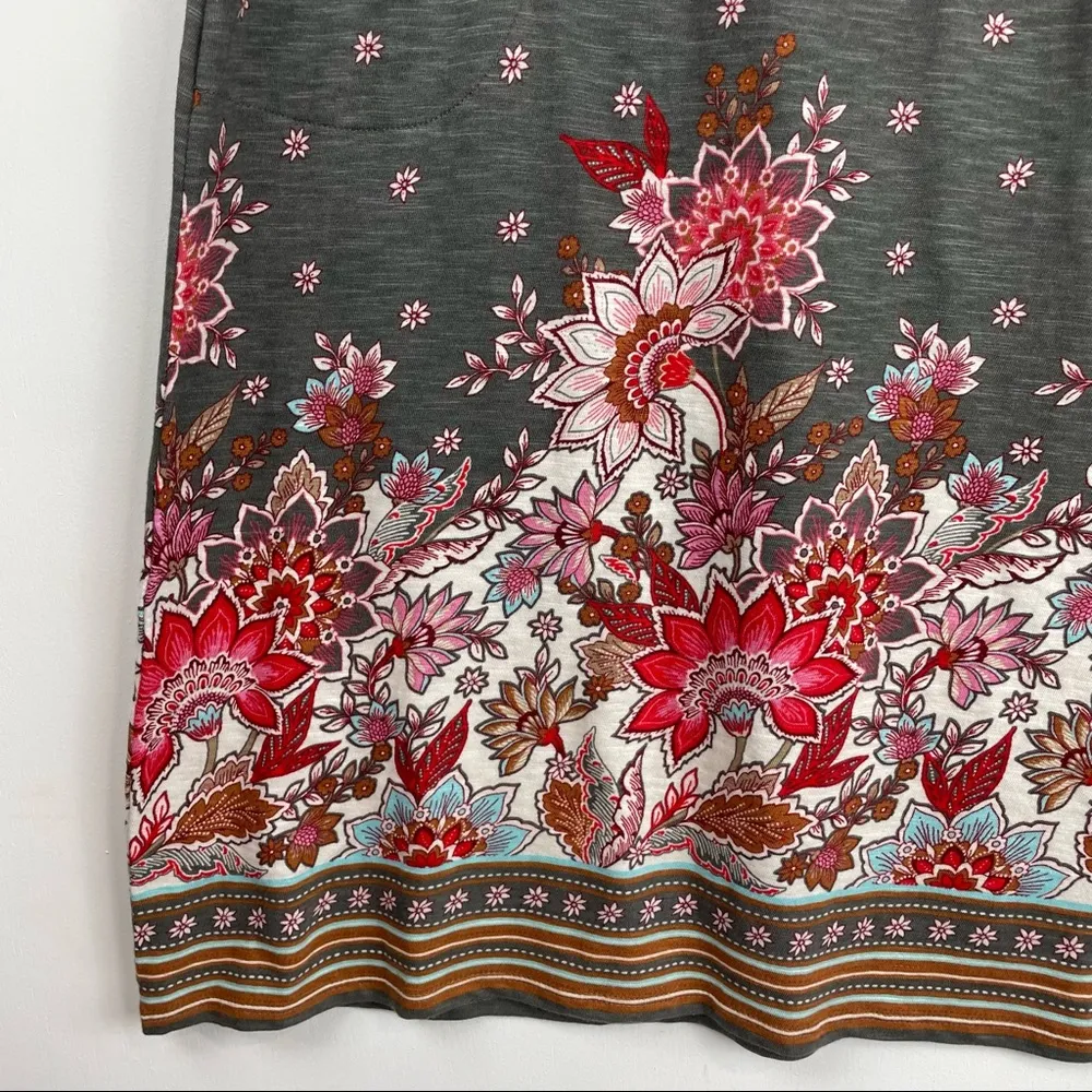 J.Jill Grey Floral Tshirt Dress Pockets Cotton Casual Boho Sz Small - Image 8