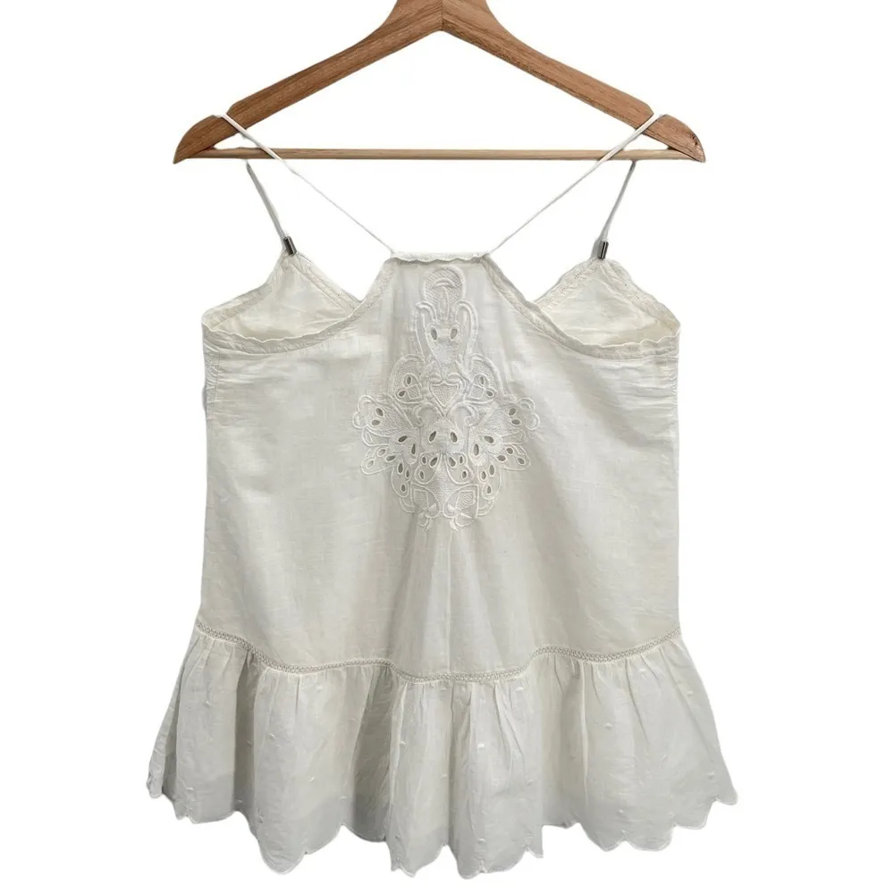ANTHROPOLOGIE LETMEBE Embroidered Eyelet Lace Trim Cami Peplum Top White Size 2 - Image 6