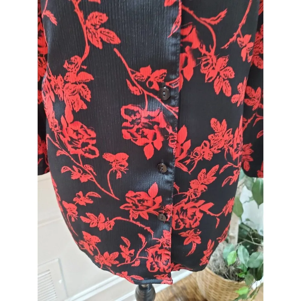 Kim Roger Women's Black Floral Polyester Buttons Front Long Sleeve Top Shirt 2X - Image 5