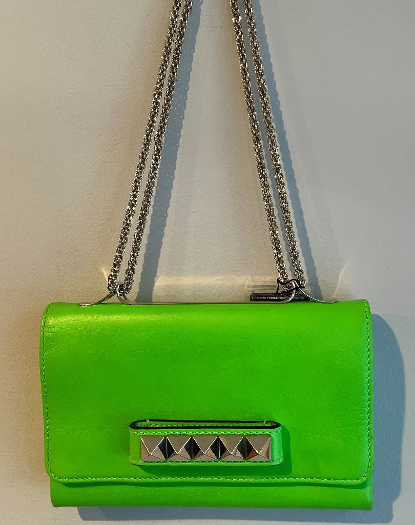 Valentino Garavani Va Va Voom Rockstud Clutch Shoulder Bag-Neon Green - Preowned - Image 1