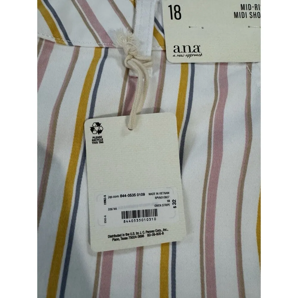 A.n.a New Approach Women’s Shorts Mid Rise Gwen stripe Chino Short Sz 18 - Image 8
