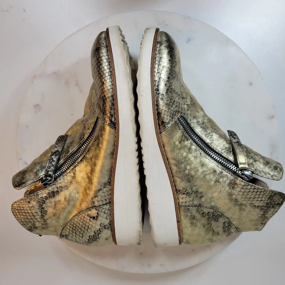 SILENT D Anthro OHMY Booties EU 38 US 7.5 Gold Leather Snakeskin Zipper Ankle - Image 10