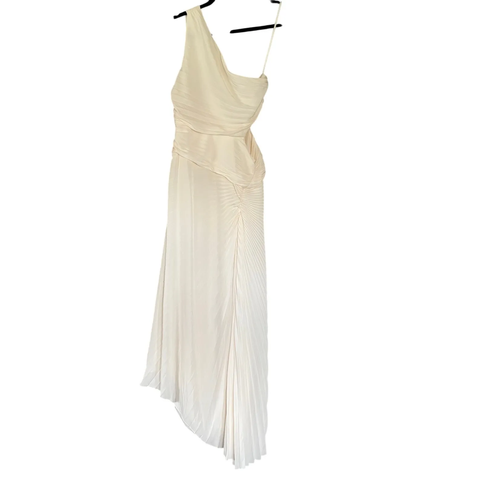 A.L.C. Dahlia Dress One Shoulder Whisper White Cutout Pleated Crepe Maxi Size 8 - Image 3