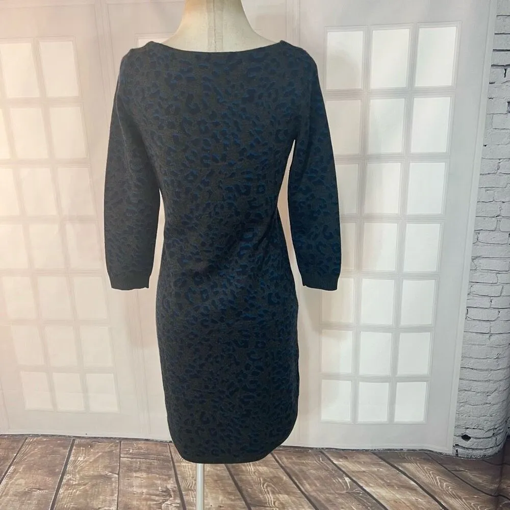 Ann Taylor Loft Womens Gray Blue Cheetah Print Knit Sweater Dress Small - Image 5