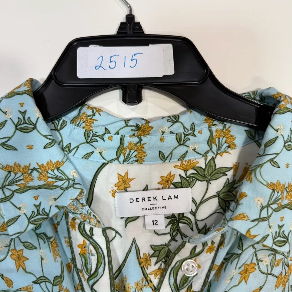 Derek Lam  Placed Print Button Up blue Shirt Size 12 - Image 2