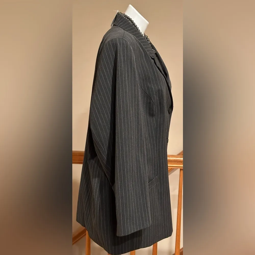 Maggie Barnes Gray Pink & White Tripes Pants Suit Jacket Set Has PocketsSz 26W P - Image 3