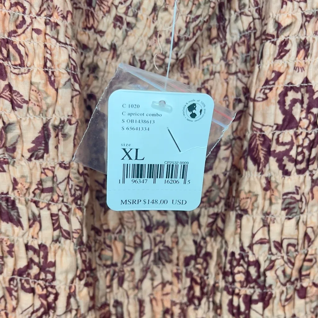 Free People NEW Smock It To Me Floral Puffed Sleeve‎ Smocked Mini Dress Size XL - Image 5