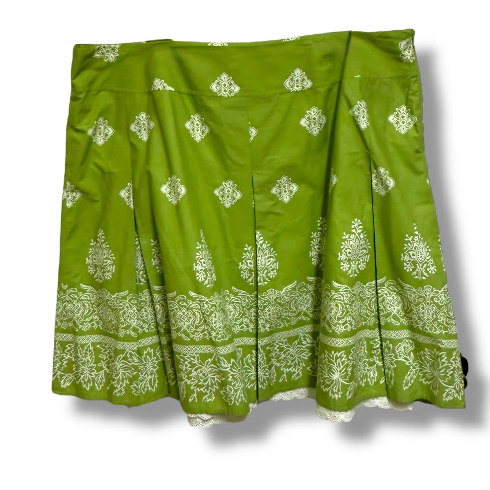 Talbots‎ Apple Green Boho Fully Lined Cotton Skirt Size 22W Pleats - Image 4